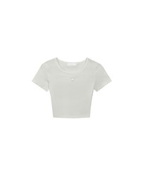 Ribbed Knit Crop Tee with Logo Heart Charm Accent