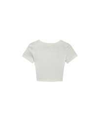 Ribbed Knit Crop Tee with Logo Heart Charm Accent