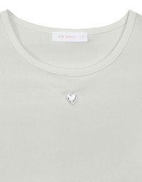 Ribbed Knit Crop Tee with Logo Heart Charm Accent