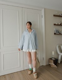 Skin Protection Sheer Button Up Oversized Blouse with Two Flap Pockets
