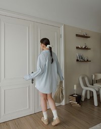 Skin Protection Sheer Button Up Oversized Blouse with Two Flap Pockets
