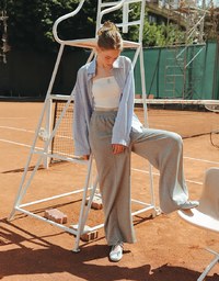 【Lyra & Toby】Embroidery Graphic Oversized Gingham Shirt Blouse