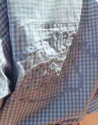 【Lyra & Toby】Embroidery Graphic Oversized Gingham Shirt Blouse