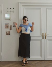 Layered Hem Flowy Chiffon Mermaid Maxi Skirt