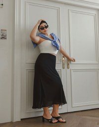 Layered Hem Flowy Chiffon Mermaid Maxi Skirt