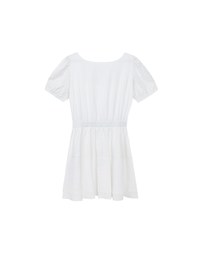 Square Neck Crinkled Texture Puff Sleeve Buttoned Up Mini Dress