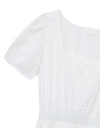 Square Neck Crinkled Texture Puff Sleeve Buttoned Up Mini Dress