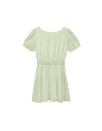 Square Neck Crinkled Texture Puff Sleeve Buttoned Up Mini Dress