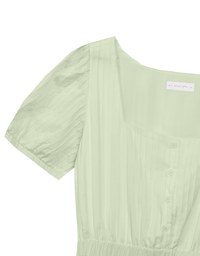 Square Neck Crinkled Texture Puff Sleeve Buttoned Up Mini Dress