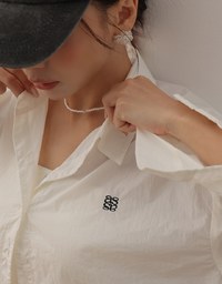 Skin Protection Sheer Button Up Cropped Blouse with AIR SPACE LOGO Embroidered