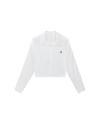 Skin Protection Sheer Button Up Cropped Blouse with AIR SPACE LOGO Embroidered