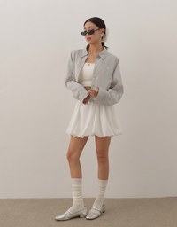 Skin Protection Sheer Button Up Cropped Blouse with AIR SPACE LOGO Embroidered