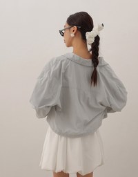 Skin Protection Sheer Button Up Cropped Blouse with AIR SPACE LOGO Embroidered