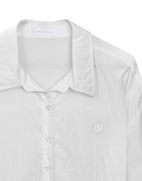 Skin Protection Sheer Button Up Cropped Blouse with AIR SPACE LOGO Embroidered