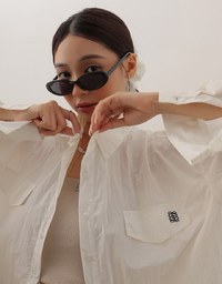 Skin Protection Sheer Button Up Oversized Blouse with Two Flap Pockets