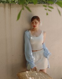 Skin Protection Sheer Button Up Oversized Blouse with Two Flap Pockets