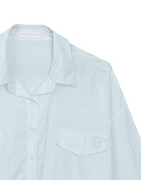 Skin Protection Sheer Button Up Oversized Blouse with Two Flap Pockets