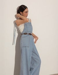 Casual Chic Wide Leg Jeans Denim Jumpsuit with Front Pocket