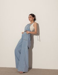 Casual Chic Wide Leg Jeans Denim Jumpsuit with Front Pocket