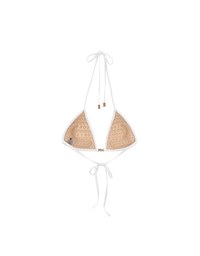 【PUSH UP】Golden Shell Accent Ribbed Halter Push Up Bikini Top