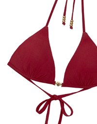 【PUSH UP】Golden Shell Accent Ribbed Halter Push Up Bikini Top