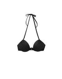 【PUSH UP】2 Way 3D Shaping W Underwire Glossy Push Up Halter Bikini Top