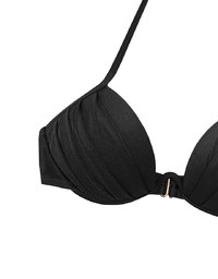 【PUSH UP】2 Way 3D Shaping W Underwire Glossy Push Up Halter Bikini Top