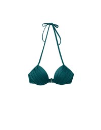 【PUSH UP】2 Way 3D Shaping W Underwire Glossy Push Up Halter Bikini Top