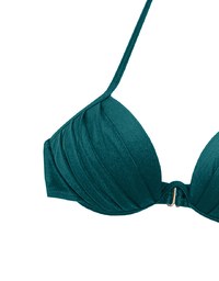 【PUSH UP】2 Way 3D Shaping W Underwire Glossy Push Up Halter Bikini Top