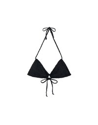 【PUSH UP】Textured Wave Push Up Halter Bikini Top with Front Tie (Push Up)