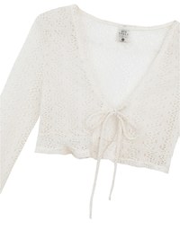 Lace Crochet Sheer Tie Front Bikini Cover Up Shirt