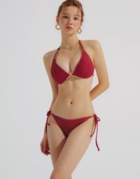 Low Rise Adjustable Tie Side Bikini Bottom with Metallic Logo Charm