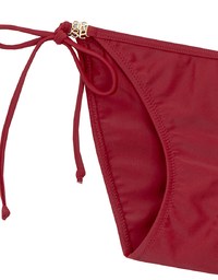 Low Rise Adjustable Tie Side Bikini Bottom with Metallic Logo Charm