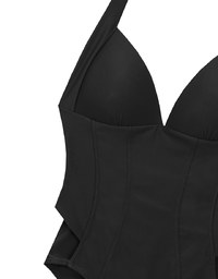 【SLIMMING】Corset Tie Back Push Up Halter Neck Shaping One Piece Swimsuit