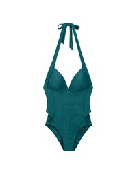 【SLIMMING】Corset Tie Back Push Up Halter Neck Shaping One Piece Swimsuit