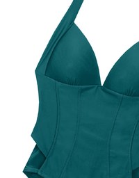 【SLIMMING】Corset Tie Back Push Up Halter Neck Shaping One Piece Swimsuit