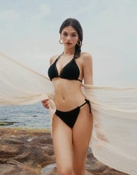 手工鉤織花芽滾邊雙綁帶比基尼
