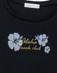 Aloha Beach Club Floral Embroidery Detail Ribbed Fitted Crop Top