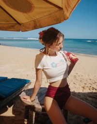 Aloha Beach Club Floral Embroidery Detail Ribbed Fitted Crop Top