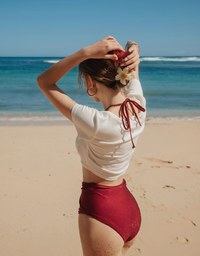 Aloha Beach Club Floral Embroidery Detail Ribbed Fitted Crop Top