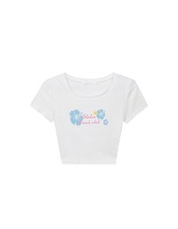 Aloha Beach Club Floral Embroidery Detail Ribbed Fitted Crop Top