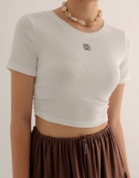AIR SPACE LOGO Embroidered Cropped Ribbed Top with Side Ruched Detail
