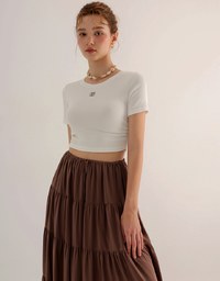 AIR SPACE LOGO Embroidered Cropped Ribbed Top with Side Ruched Detail