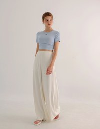 AIR SPACE LOGO Embroidered Cropped Ribbed Top with Side Ruched Detail