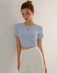 AIR SPACE LOGO Embroidered Cropped Ribbed Top with Side Ruched Detail