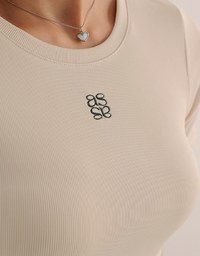 AIR SPACE LOGO Embroidered Cropped Ribbed Top with Side Ruched Detail