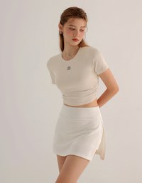 AIR SPACE LOGO Embroidered Cropped Ribbed Top with Side Ruched Detail