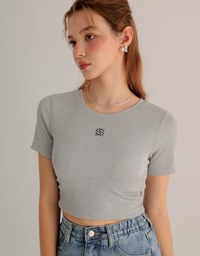 AIR SPACE LOGO Embroidered Cropped Ribbed Top with Side Ruched Detail