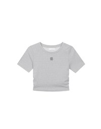 AIR SPACE LOGO Embroidered Cropped Ribbed Top with Side Ruched Detail