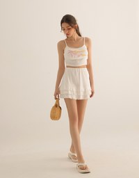 Summer Vibe Palm Embroidery Detail Padded Cami Crop Top